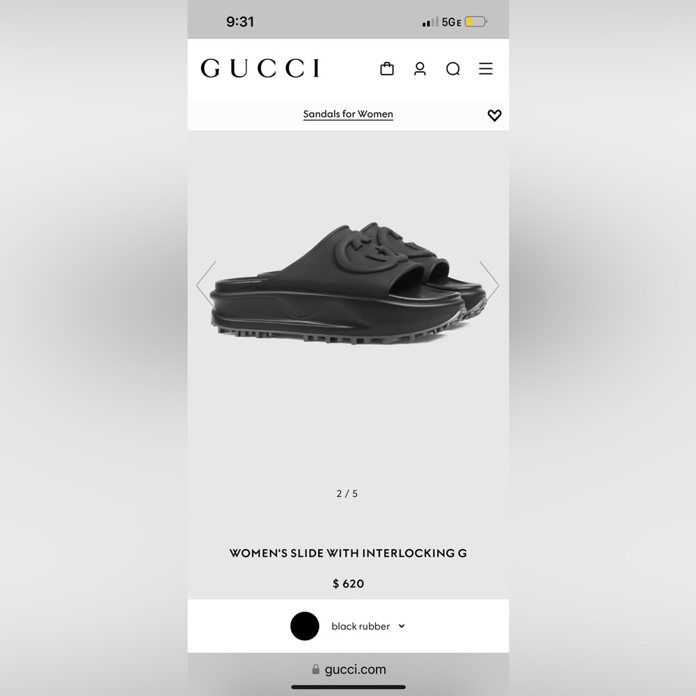 Gucci Women’s Platform Slide with Interlocking G. Black Rubber.